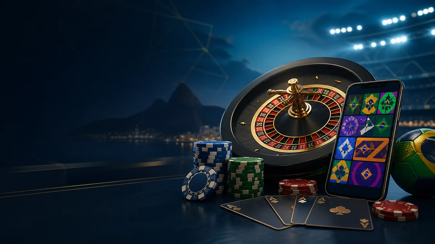 Roleta, cartas e celular representam a experiência de entretenimento associada à 99win