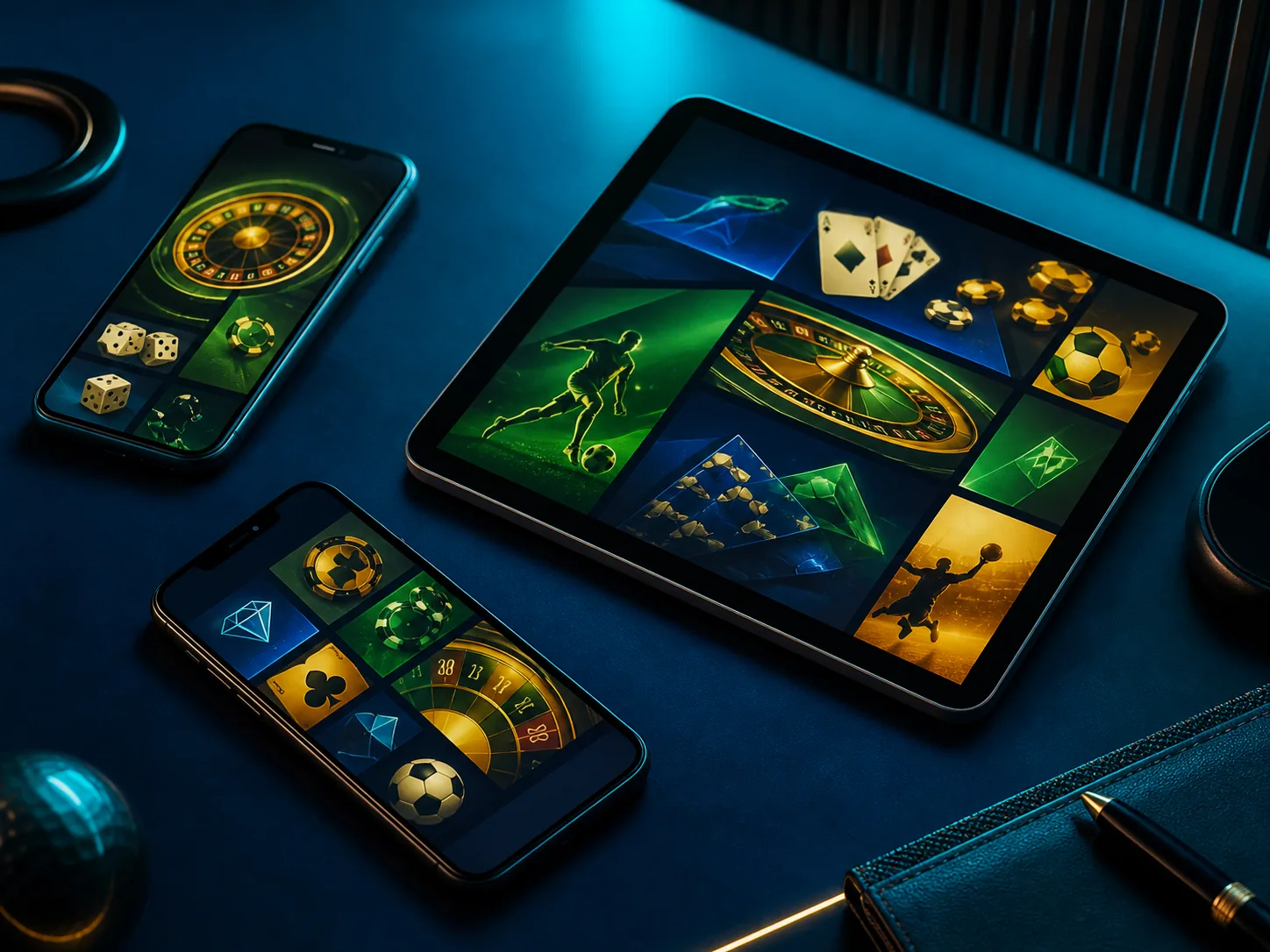 Celulares e tablet exibem categorias genéricas de cassino e esporte